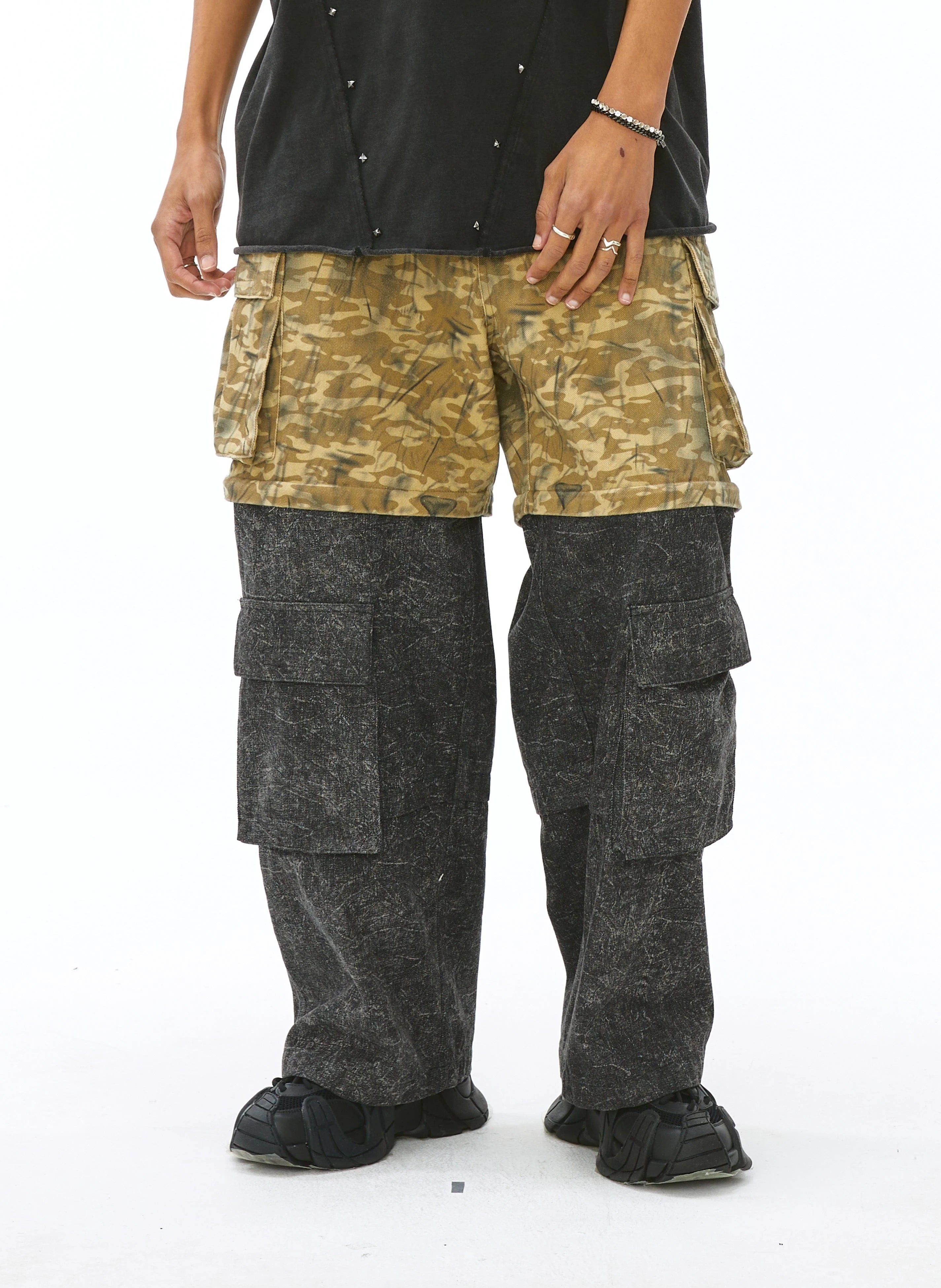 VANN VALRENCE Detachable Two-Tone Paneled Cargo Jeans
