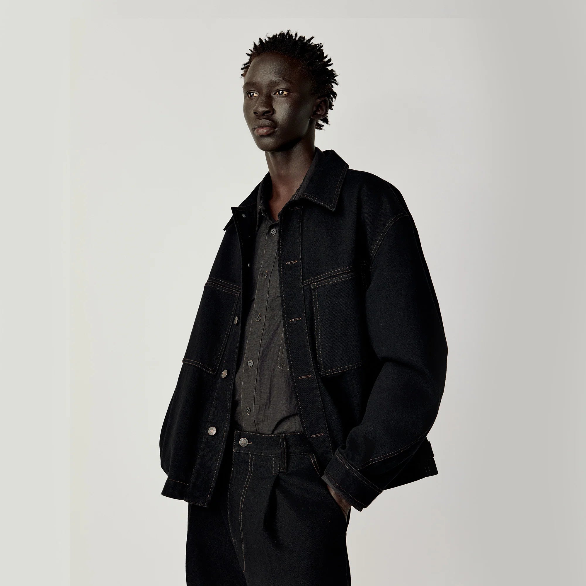 OPICLOTH Washed Patch-Pockets Curved-Cuffs Jacket