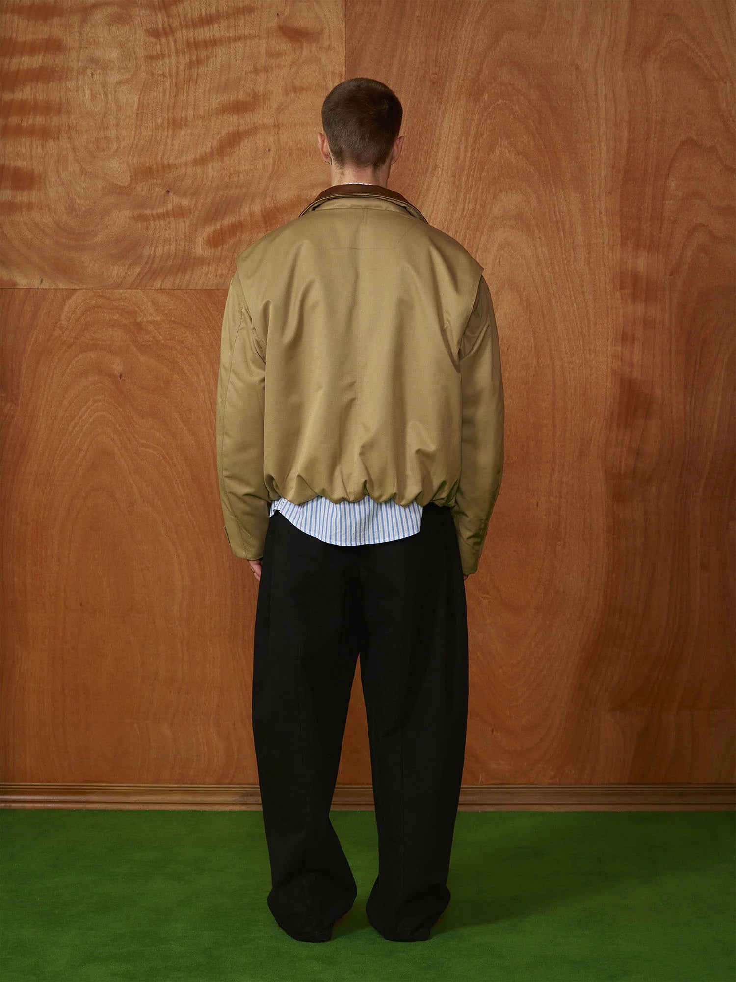 PMW Contrast Leather Collar Bomber Jacket