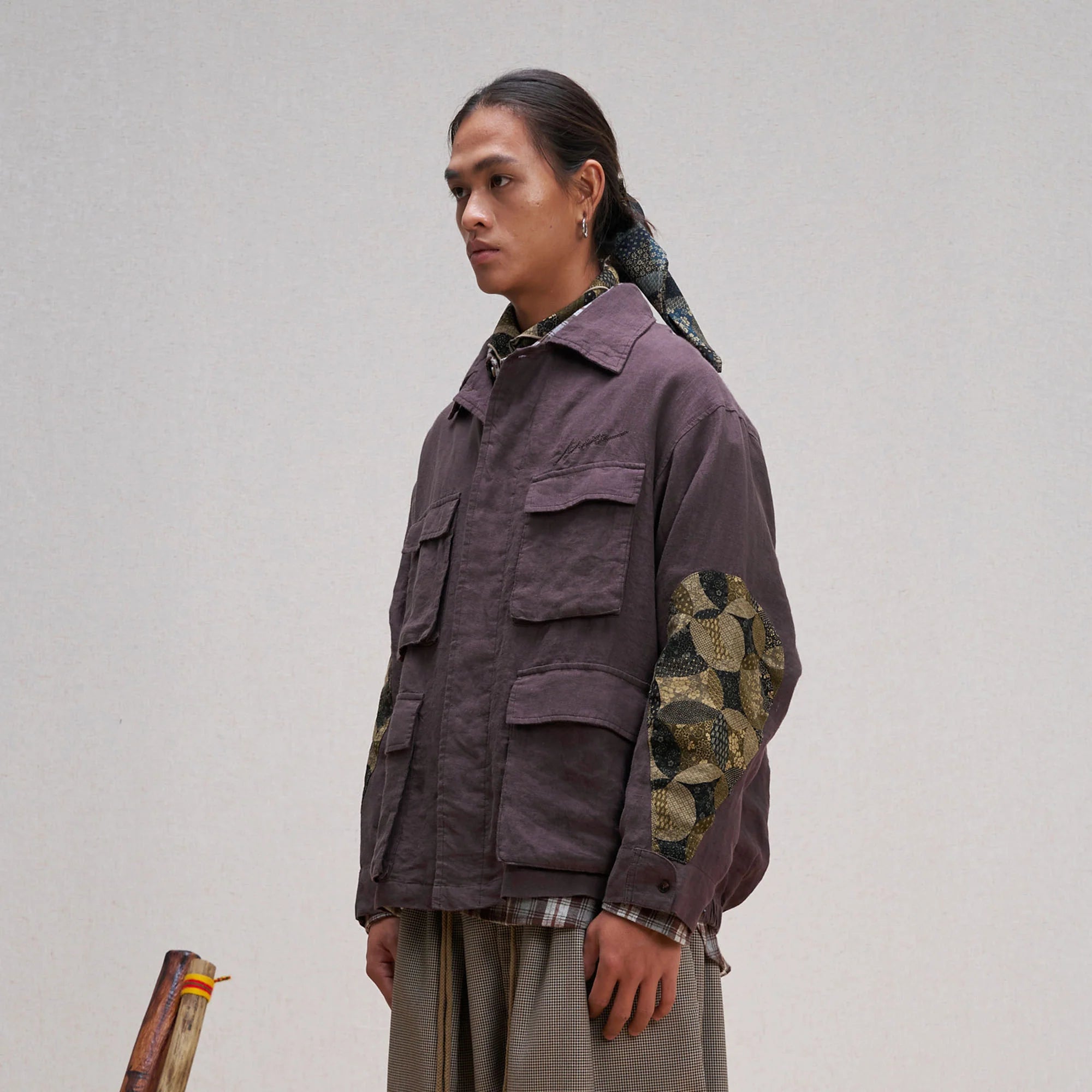 UNLIMITED MOTE Patched Elbow Multi-Pocket Linen Jacket