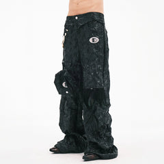 EMBRYO Deconstructed Faux Leather Bone Wrinkled Wide-Leg Pants