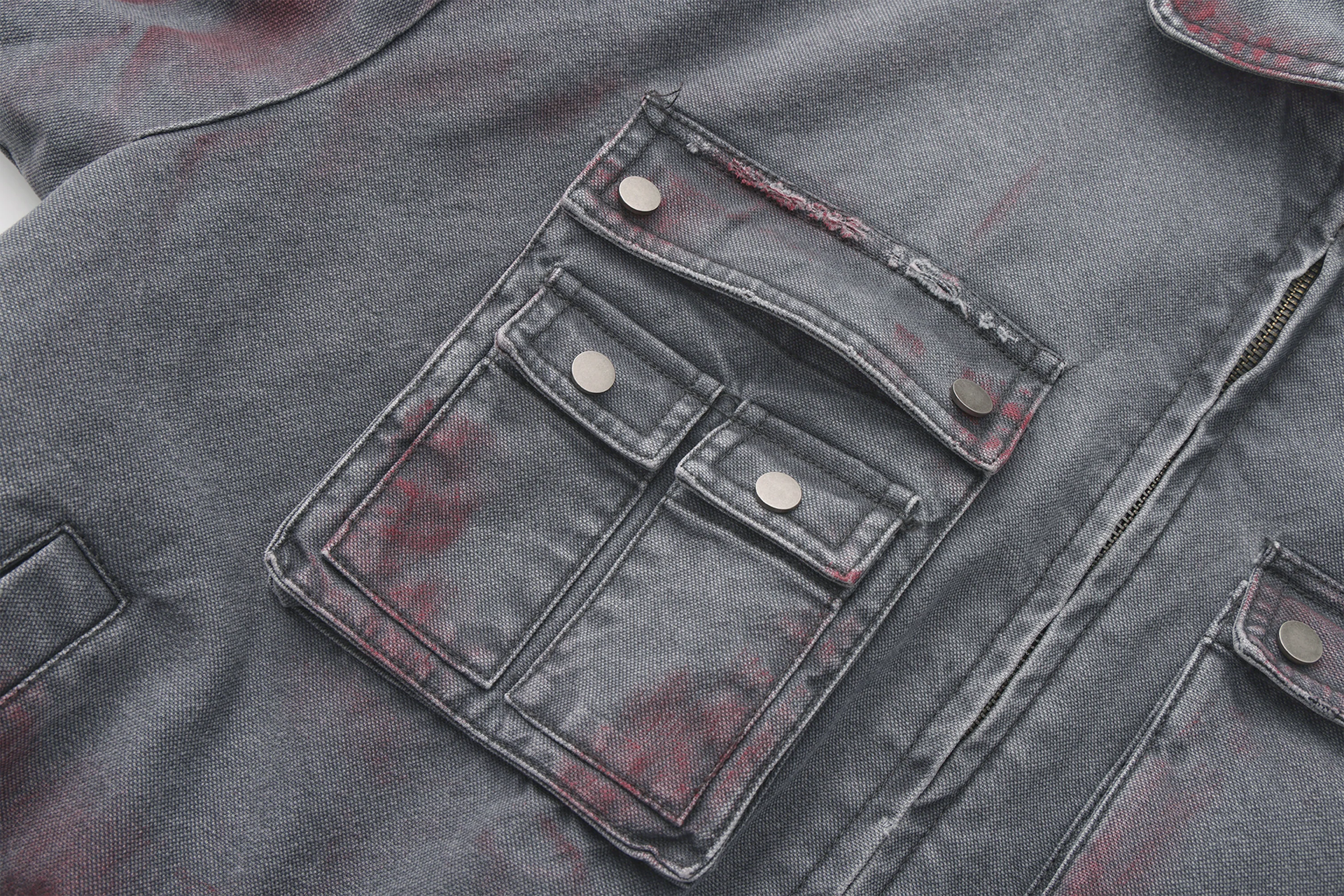 VANN VALRENCE Washed Distressed Multi-Pocket Utility Denim Jacket