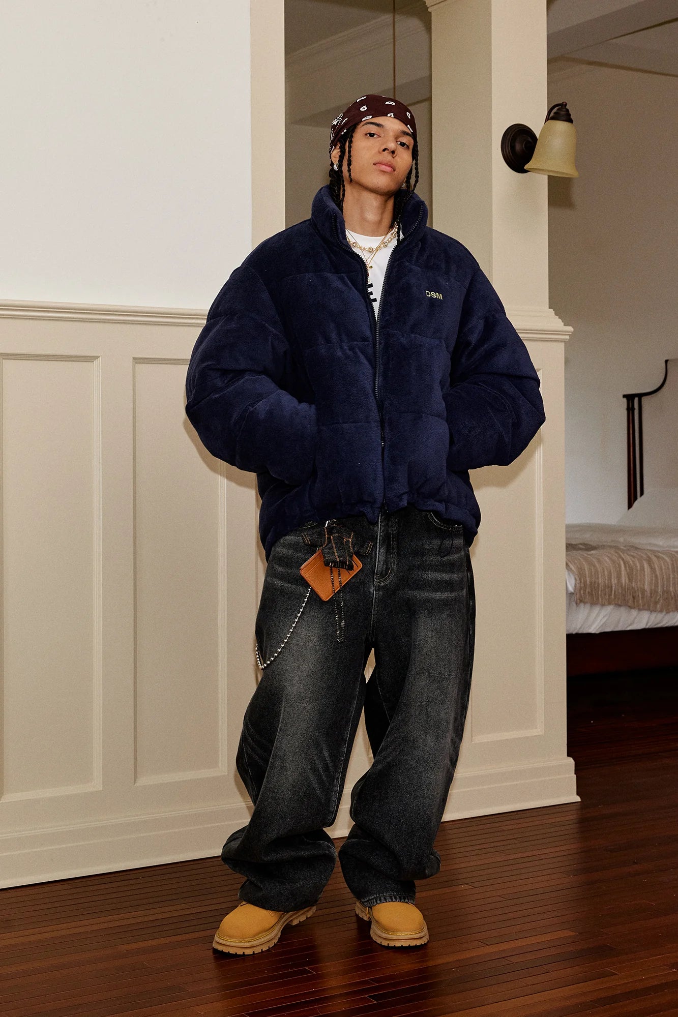 DONSMOKE Quilted Embroidered Slogan Jacket