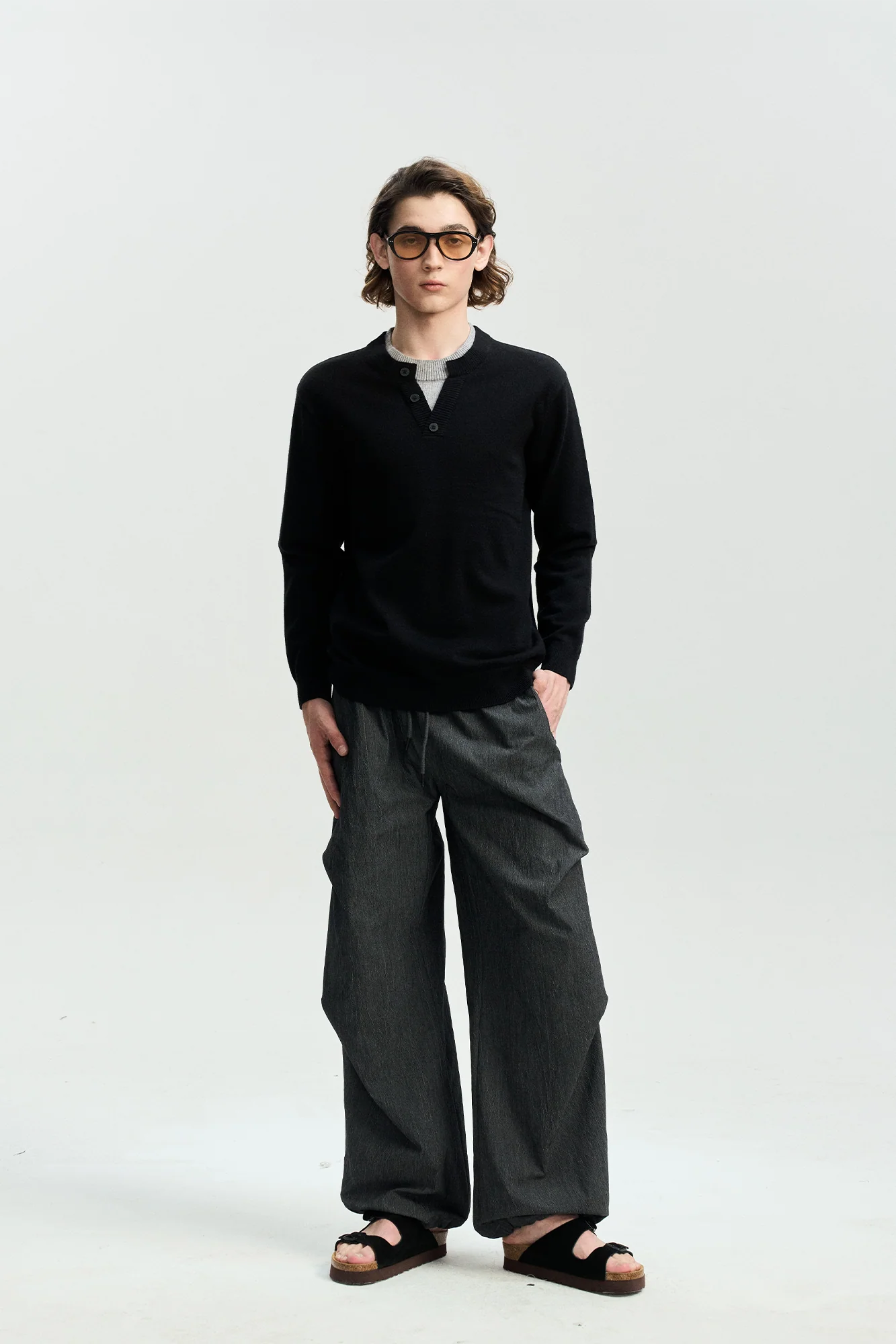 LEONSENSE Faux-Layered Henley Sweater