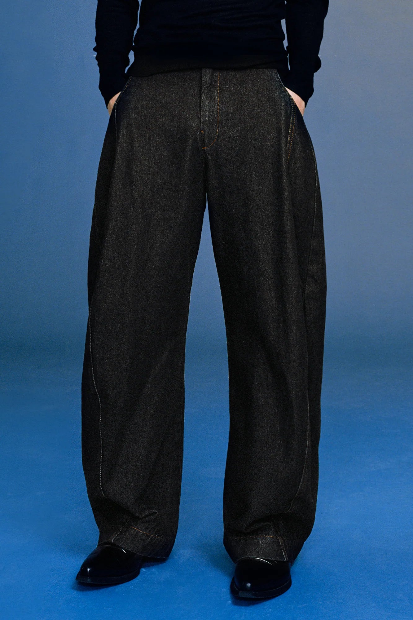 OPICLOTH Curved Panel Oversized Raw Jeans