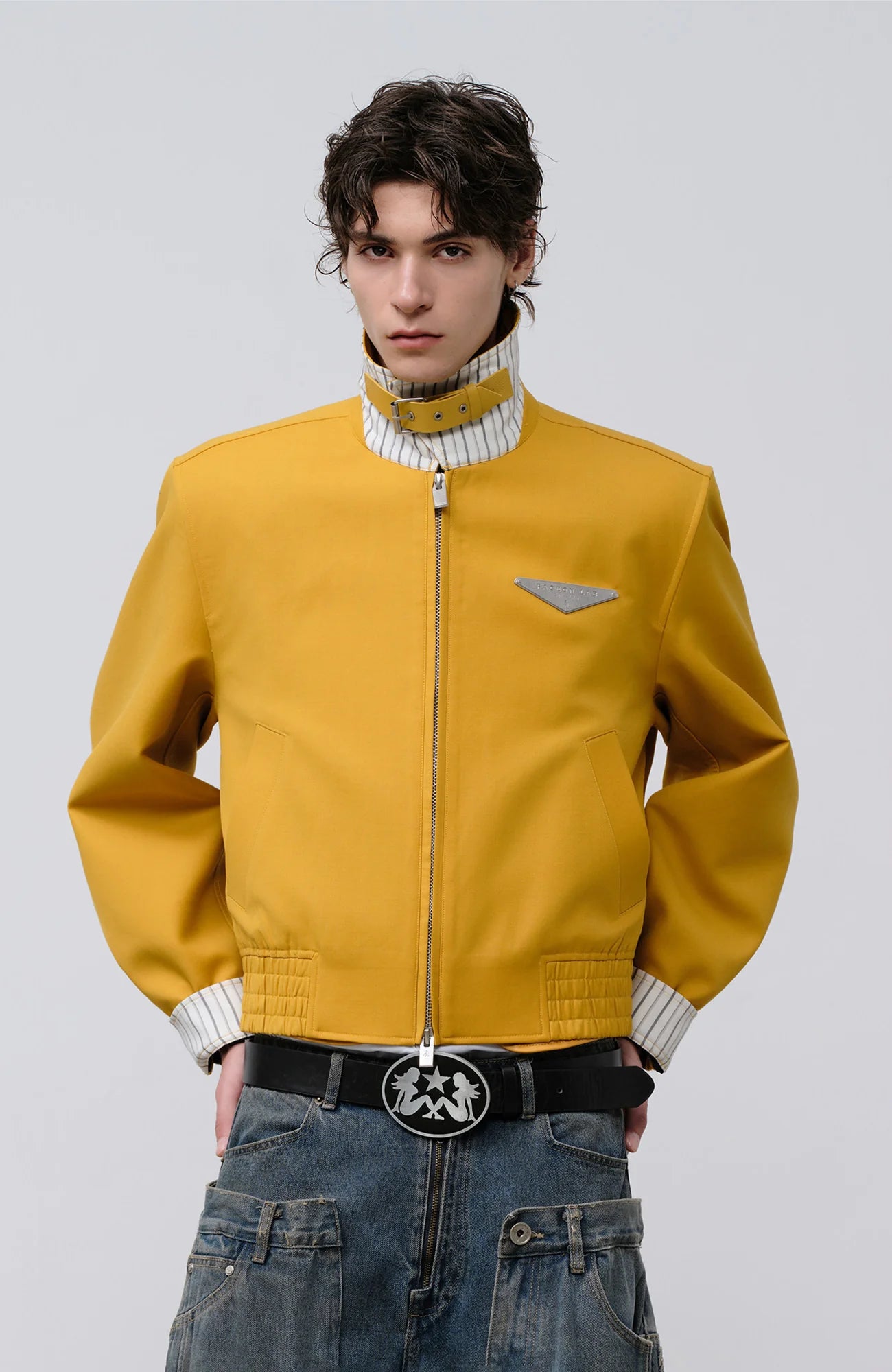 FACEONLAB Cropped Harrington Zip Jacket Yellow