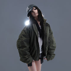 PCCVISION Tribal Embroidered Bomber Jacket Green