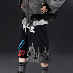 VENTUREK Graffiti Flame Graphic Drawstring Shorts