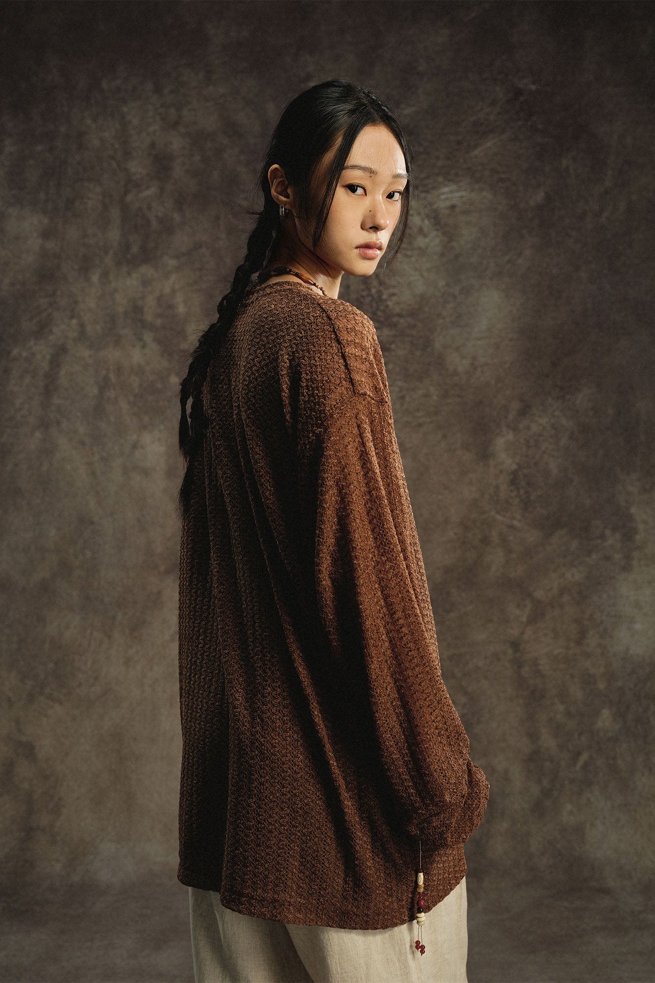 GONGHE REPUB Lightweight Wave-Knitted Openwork Long-Sleeve Tee