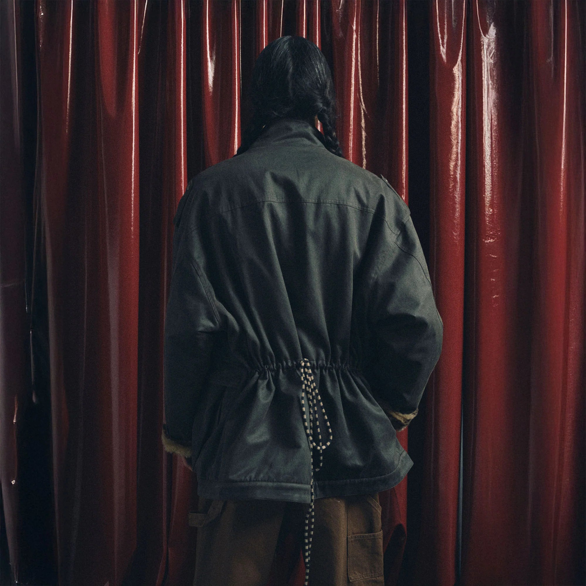 TRECLUB Tiger Stripe Lining Fringe Parka