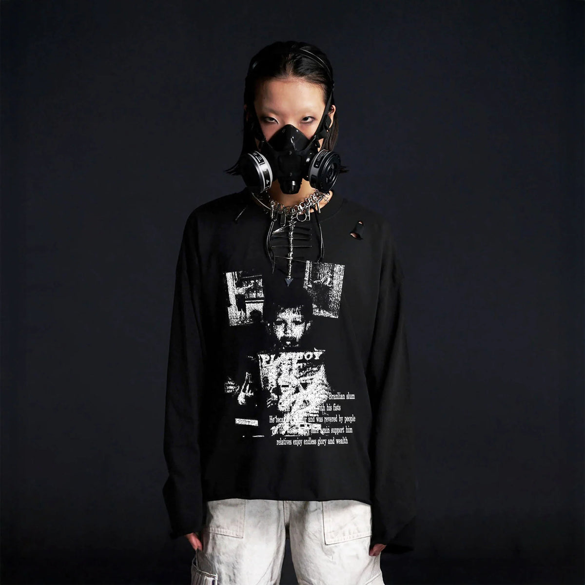 RECOVER ZONE Distressed Graphic Long Sleeve Tee