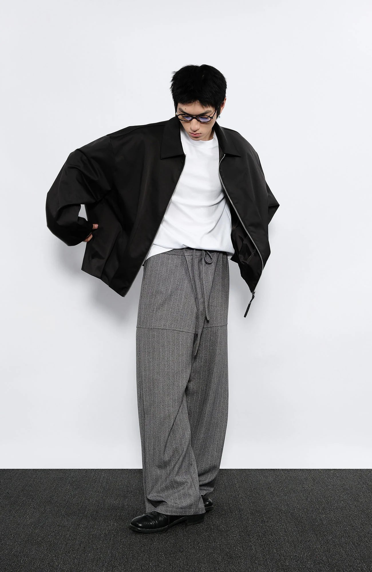 7440 37 1 Striped Drawstring Panel Wide-Leg Trousers