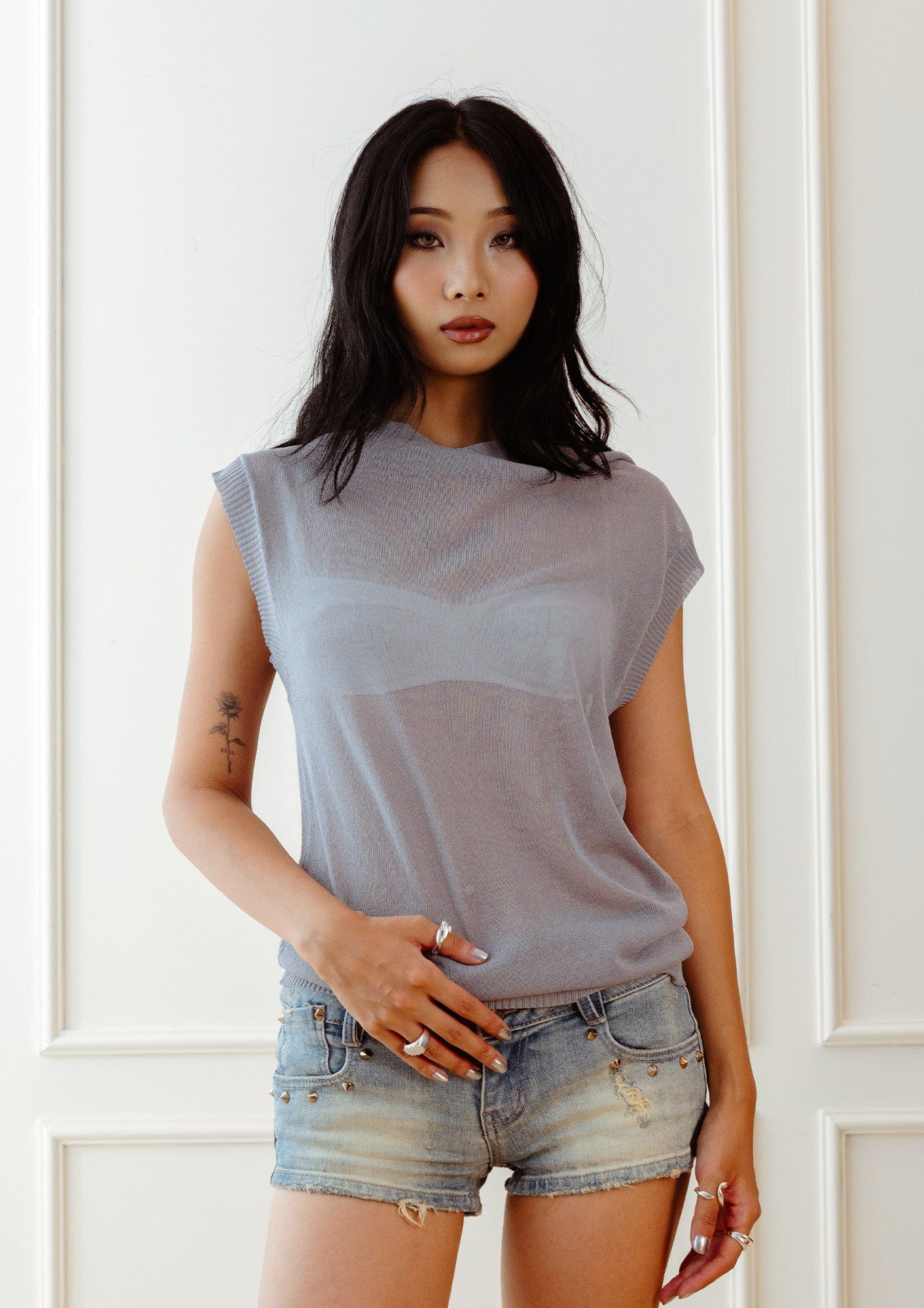 KADAKADA Retro Cowl-Neck Knited Sleeveless T-Shirt