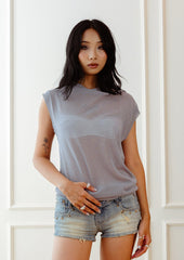 KADAKADA Retro Cowl-Neck Knited Sleeveless T-Shirt