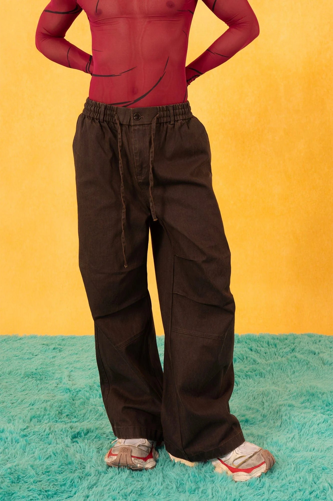 CLP Retro Pleated Knee Drawstring Oversized Jeans