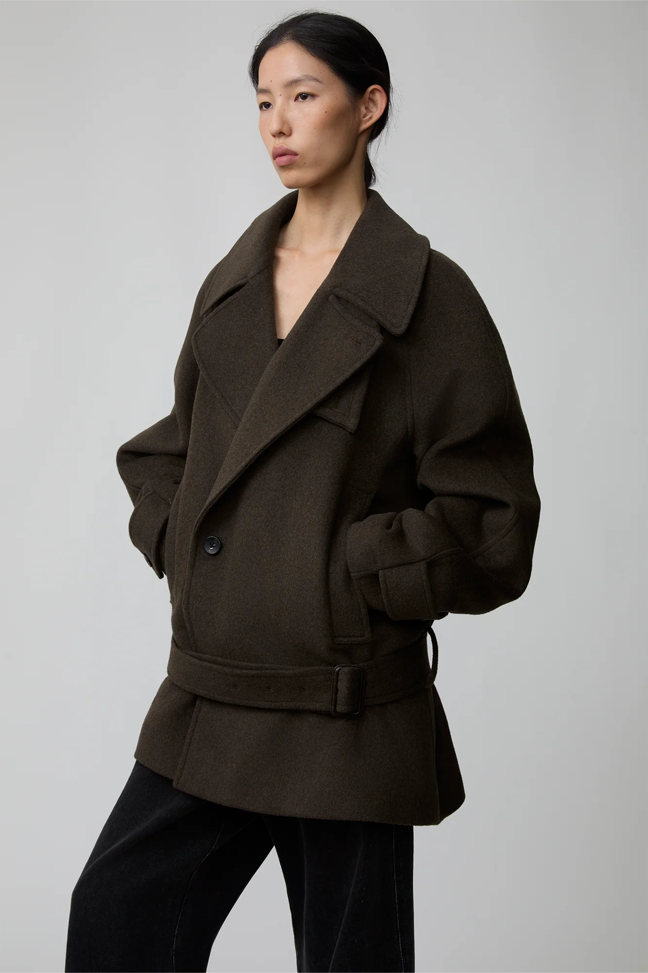 OPICLOTH Double-Breasted Belted Wool-Blend Coat