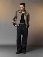 ALVNG AR ANTS Ruched-Sleeve Dual-Zips Bomber Jacket