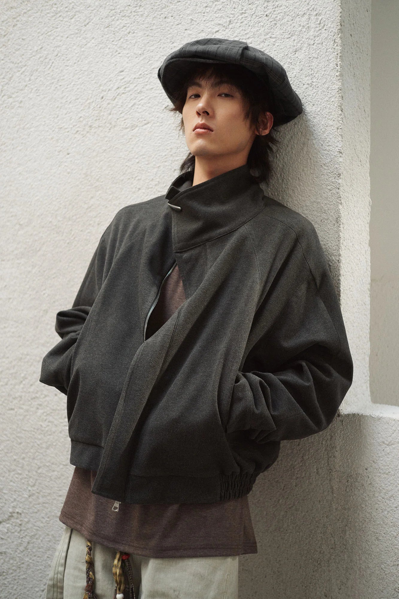 GONGHE REPUB High-Neck Woolen Crop Jacket