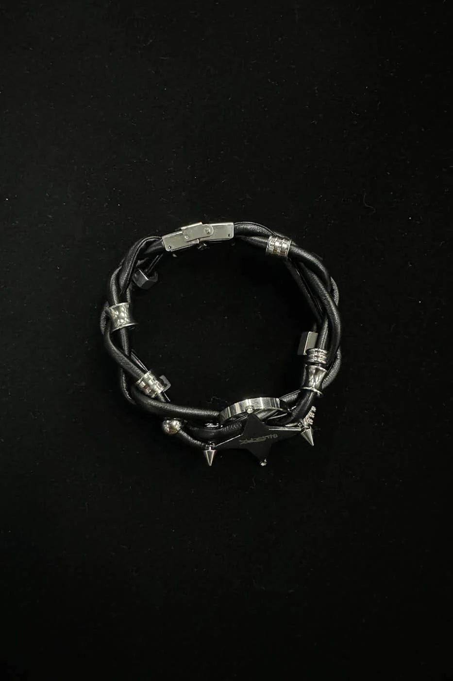 ILLUSORY Four-Point Star Braided Faux Leather Bracelet