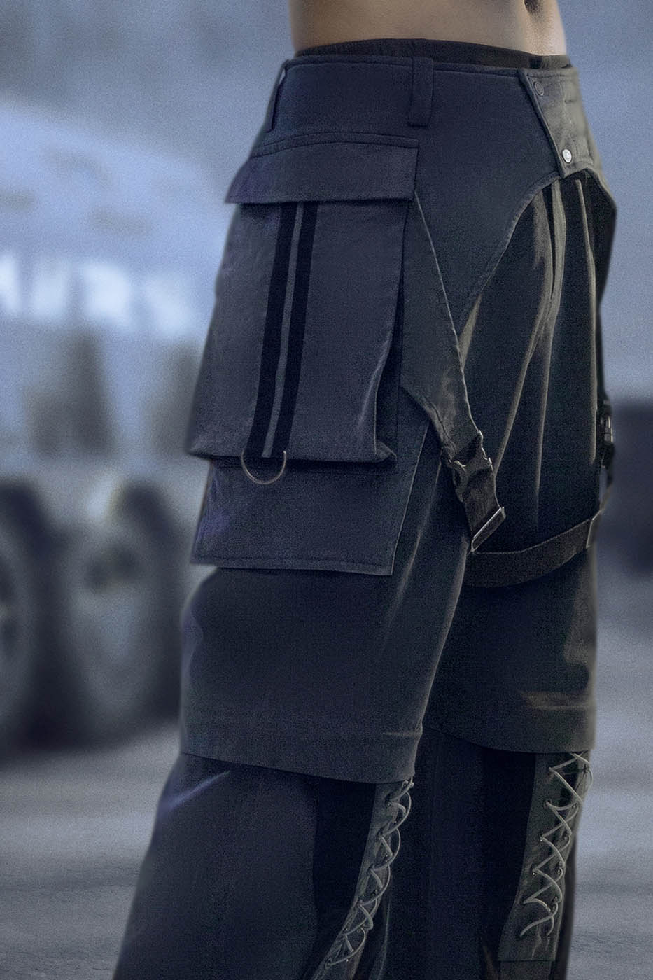 XIPHEVIL Detachable Lace-Up Multi-Pocket Bondage Pants