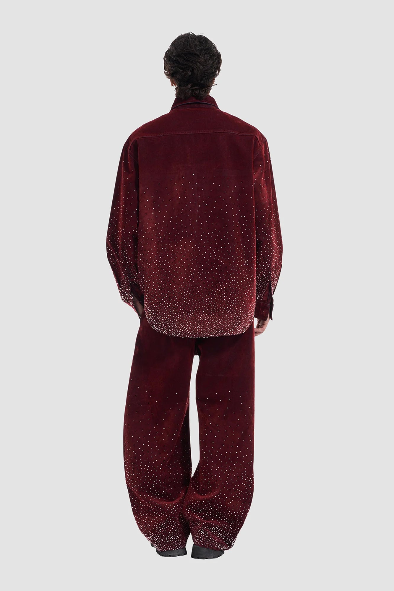 VANN VALRENCE Diamond-Studded Velvet Barrel Leg Trousers