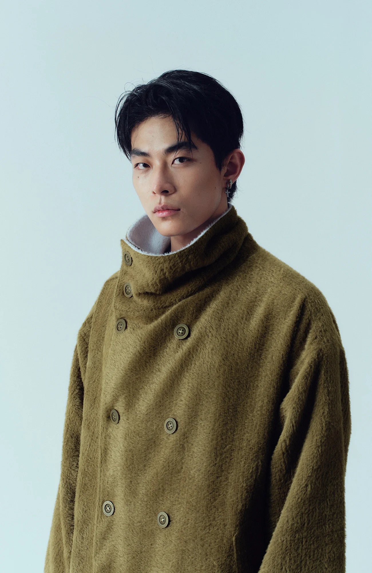 KADAKADA Double-Breasted Contrast Fuzzy Collar Overcoat