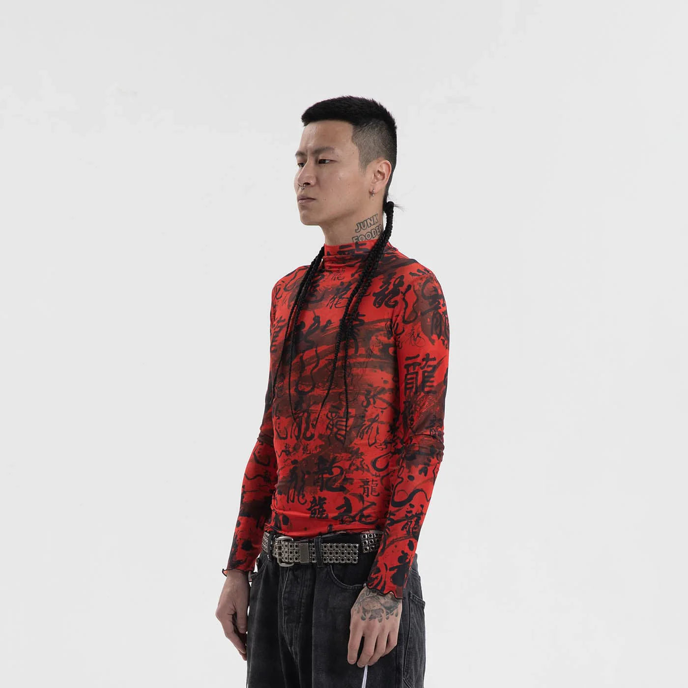 RTVG Calligraphy Full-Print Turtleneck Slim L/S Tee