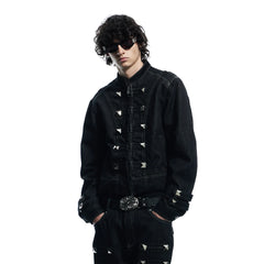 DND4DES Studded Stand Collar Raw Denim Jacket