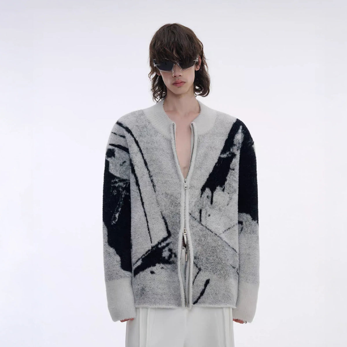 TIWILLTANG Faux-Mink Graphic Knit Jacket