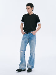 CATSSTAC Frost-Washed Distressed Straight-Leg Jeans