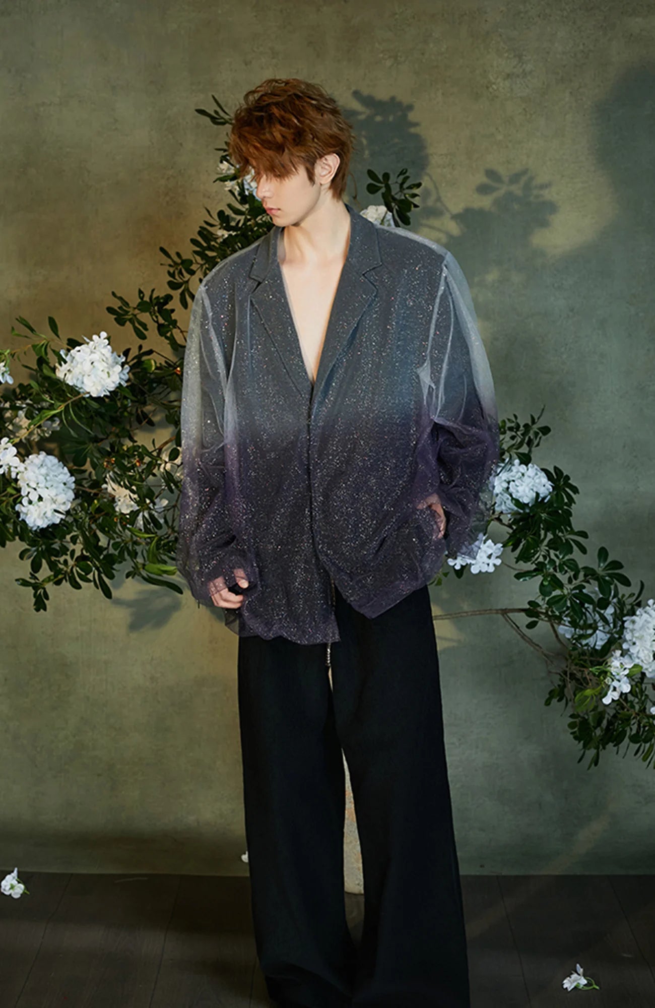 JIECHI Stardust Sheer Gradient Overlay Blazer