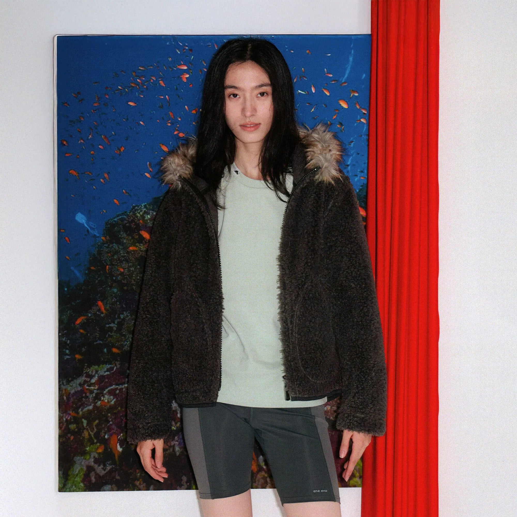 URBAN+FOREST Faux Fur Trim Sherpa Wool-Blend Hooded Jacket
