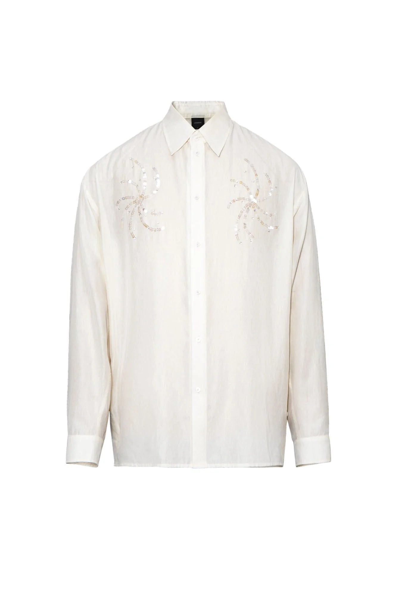 LEONSENSE Firework Embroidered Sequin Sheer Tencel Shirt