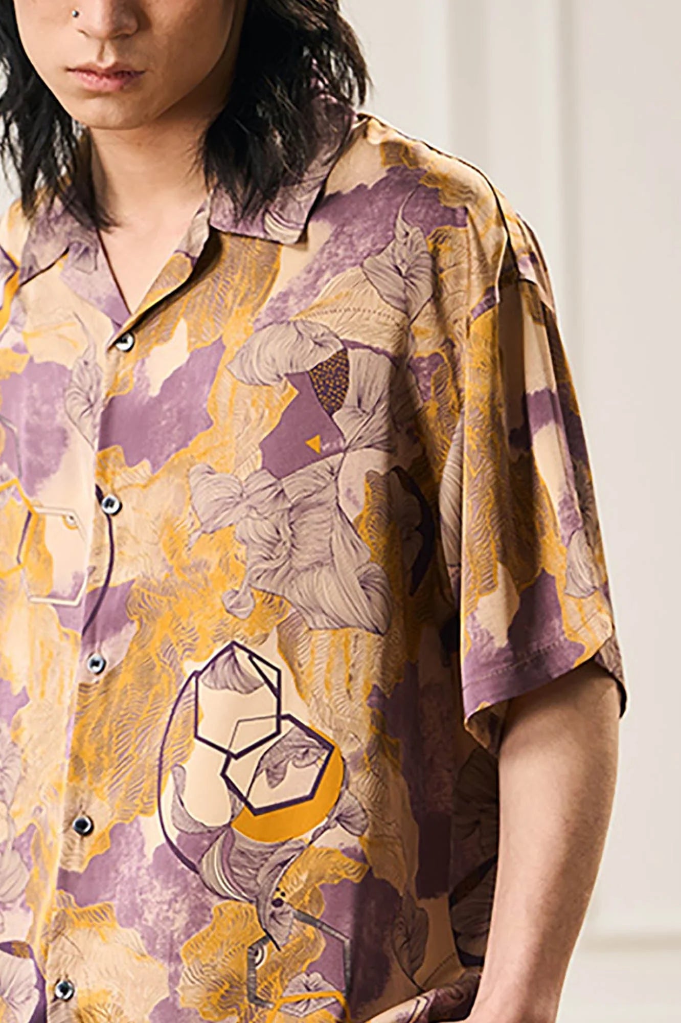 EPIC POETRY Botanic Geometry Satin Cuban Half Shirt