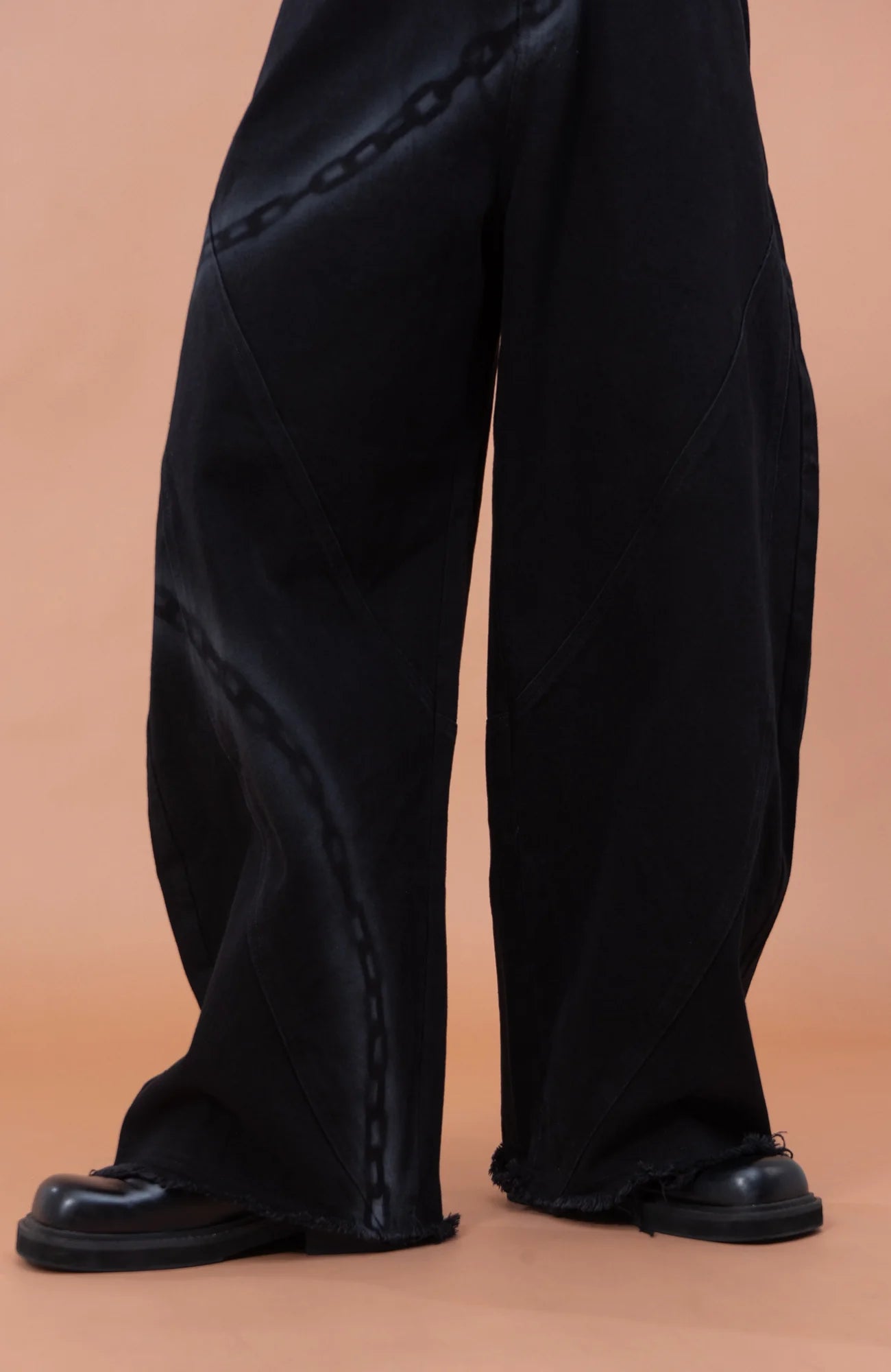 CLP Chain Graphic Frayed Curved-Leg Jeans
