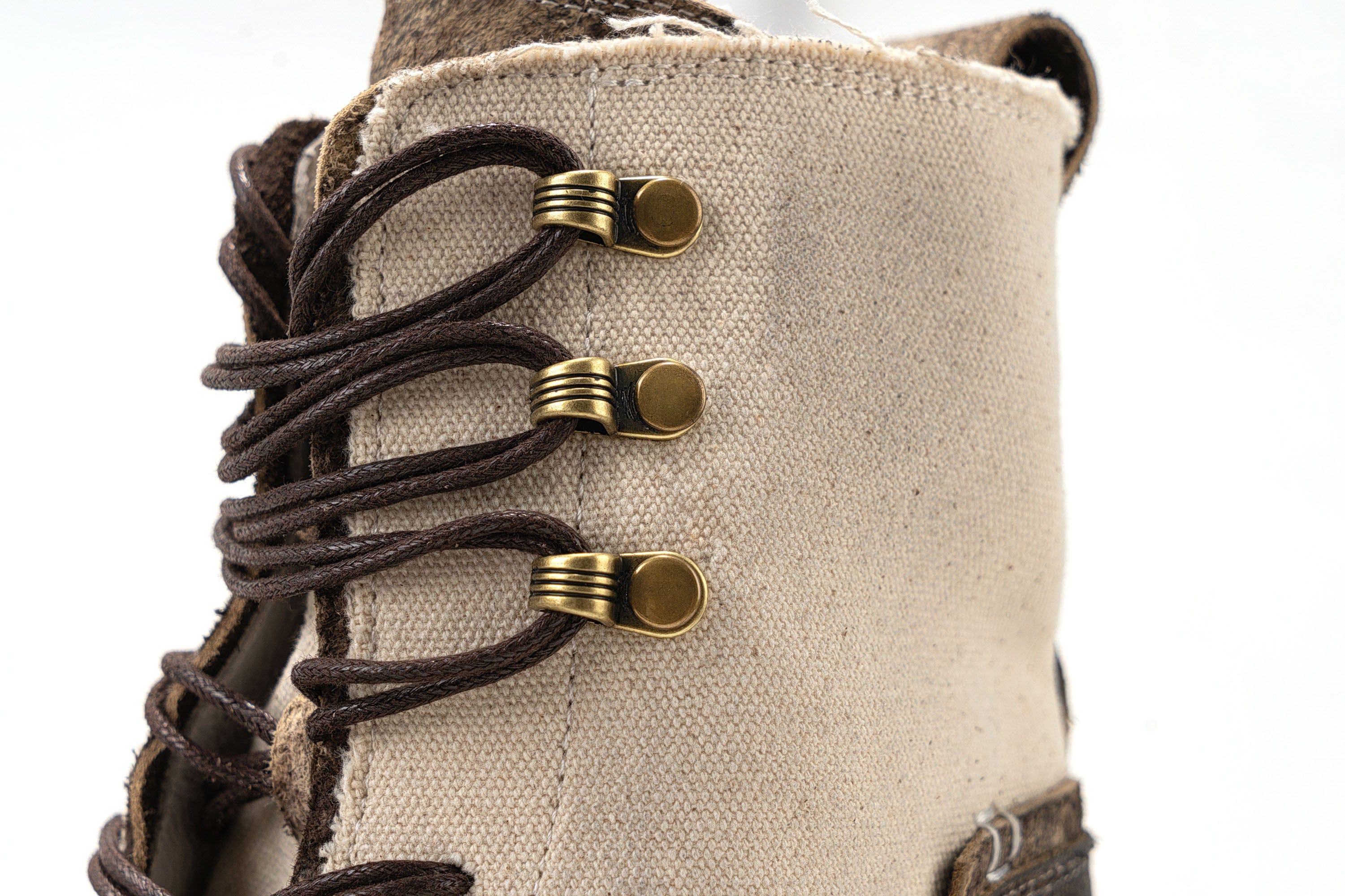 REWRITE Distressed Contrast Canvas-Leather Combat Boots