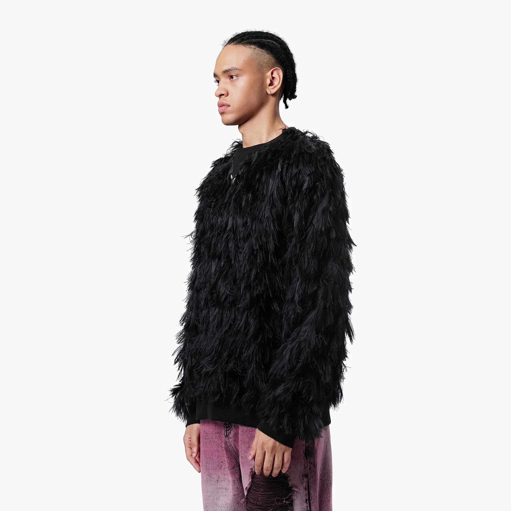 VANN VALRENCE Double-Layer Feathered Crewneck Sweatshirt