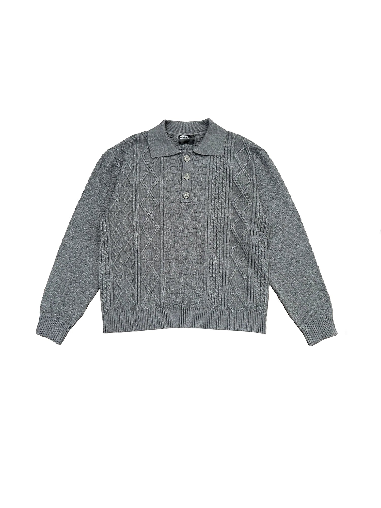 RICHILL Classic Mental-Button Cable Polo Sweater