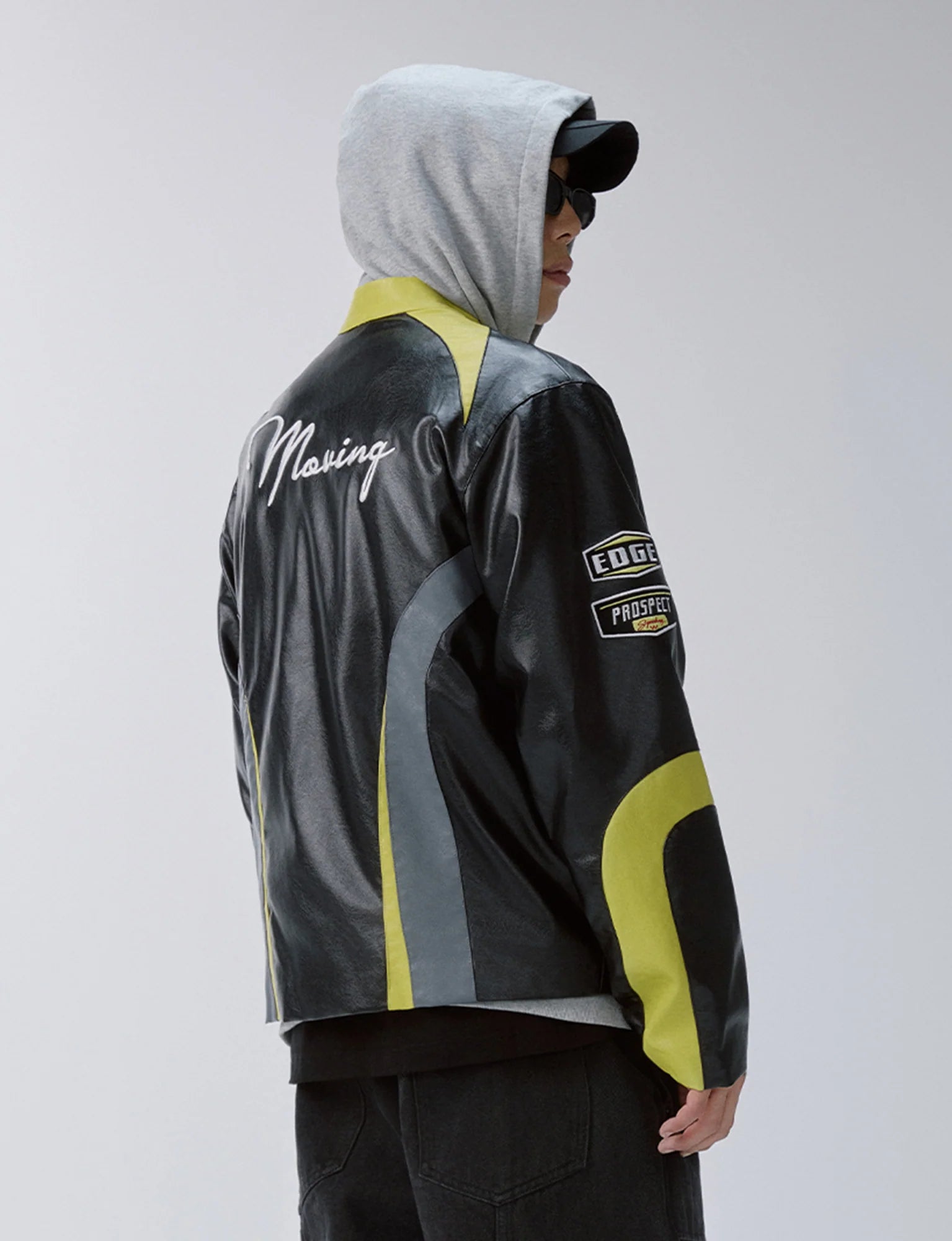 F2CE Contrast Panel Embroidered Moto Jacket