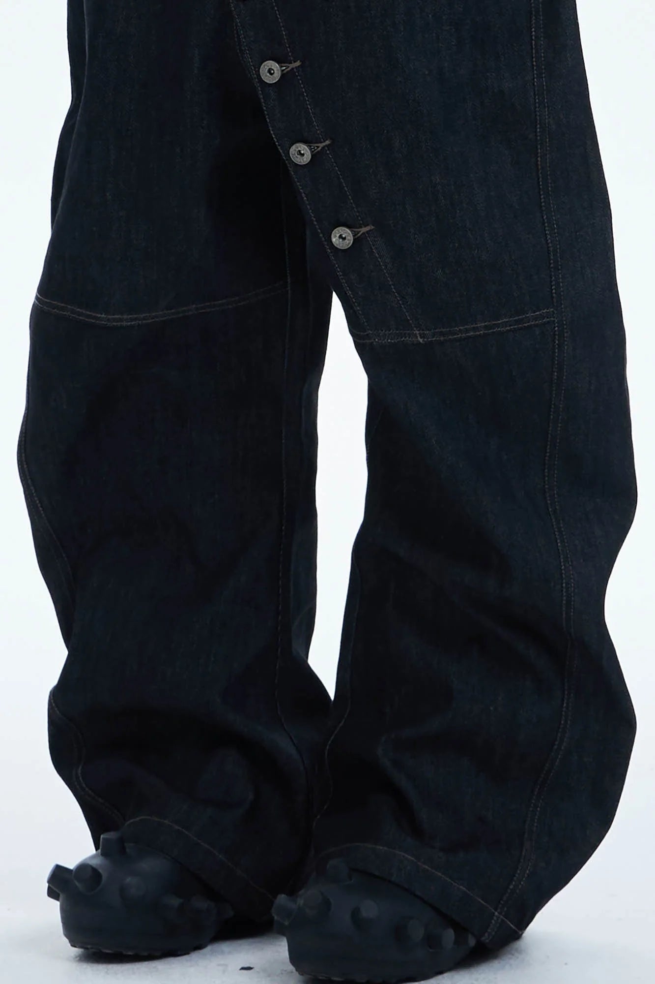 DND4DES Asymmetric Button-Fly Spliced Baggy Jeans