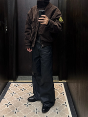 TRECLUB Faux Suede Utility Bomber Jacket