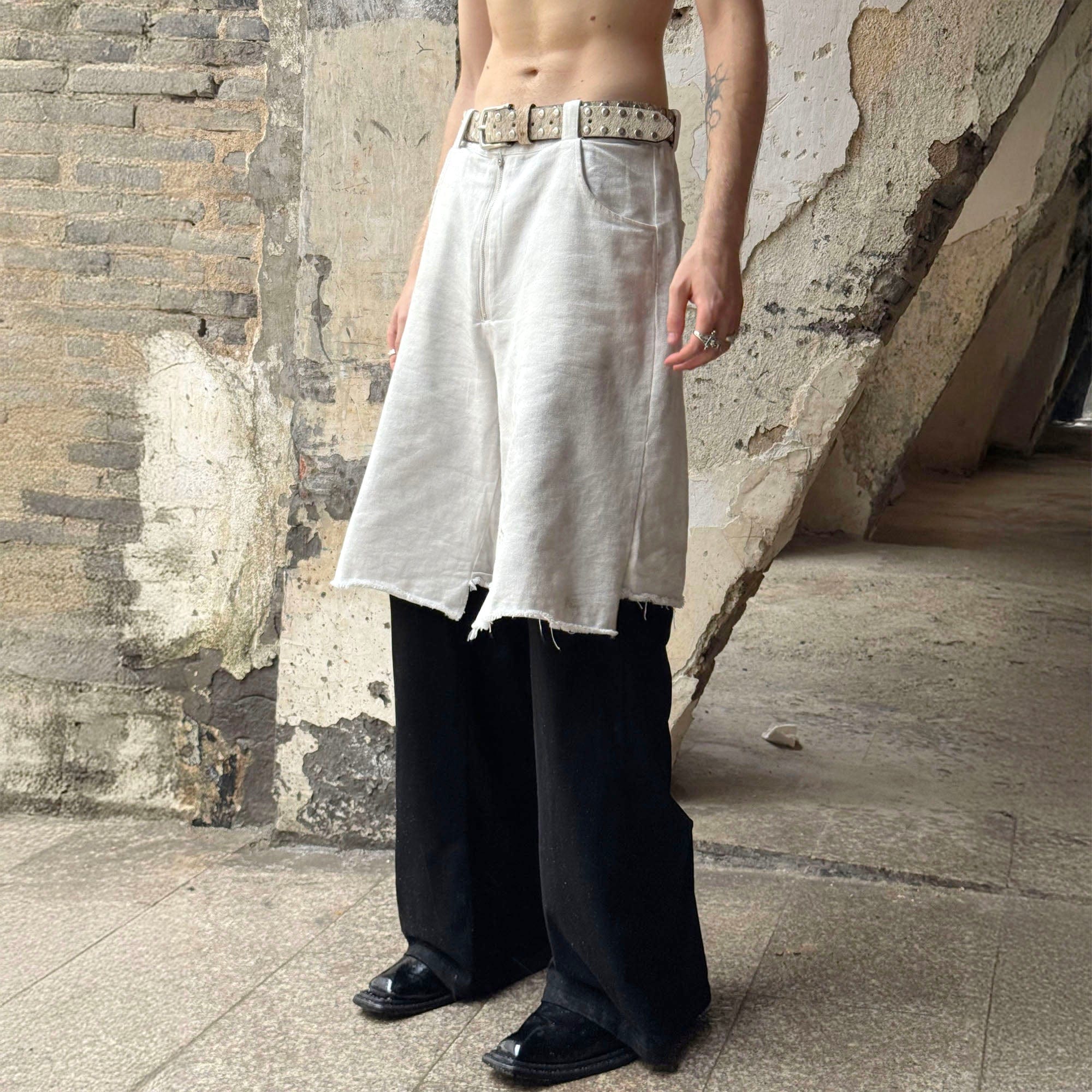 LUUUCAM Raw-Edge Double-Layer Mock Shorts Pants