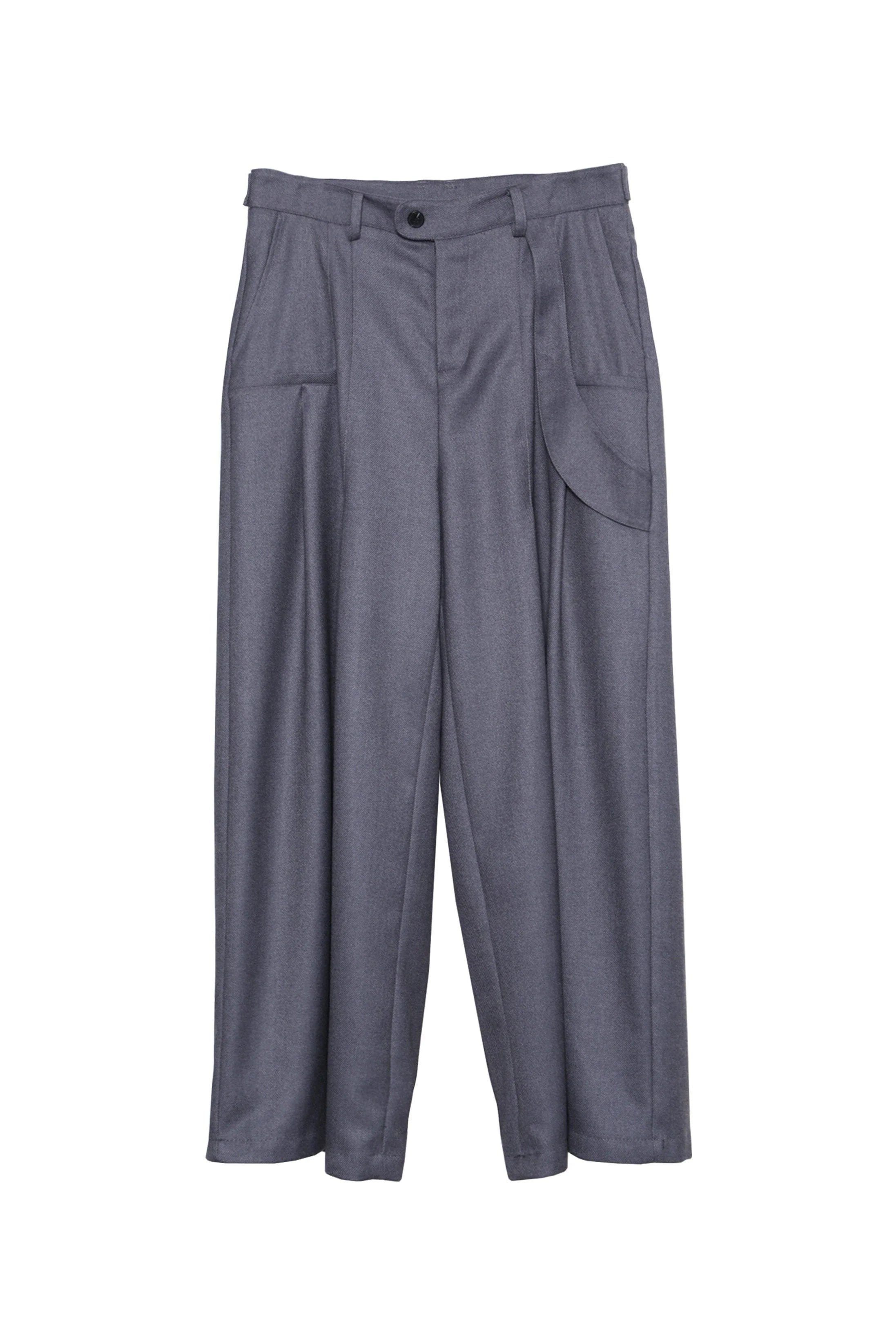 ASSEEN Asymmetrical Tab Pleated Wide-Leg Pants Gray