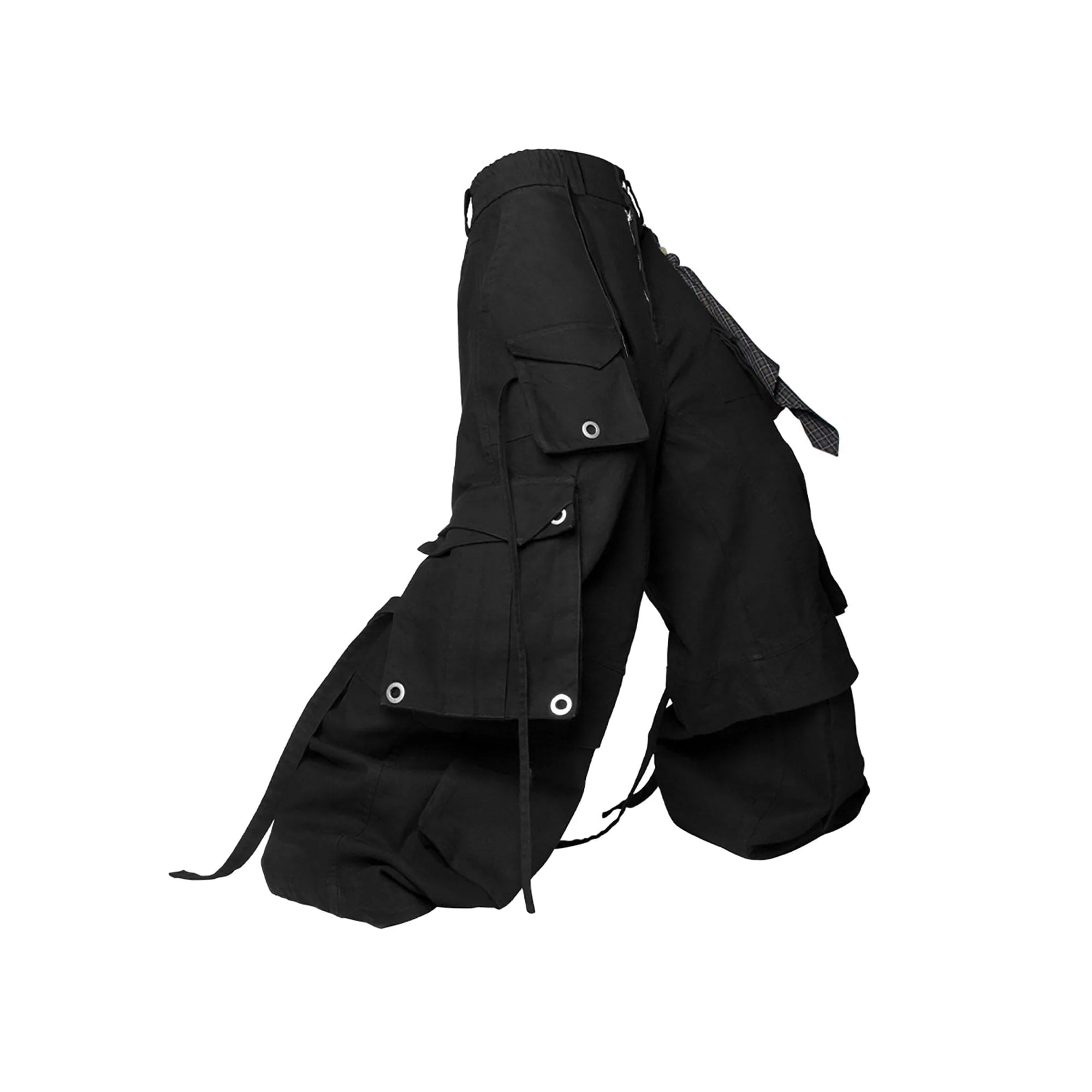 RELABEL Multi-Pocket Detachable Scarf Distressed Cargo Black