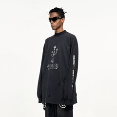 ULIPERY Distressed USB Graphic Sweatshirt