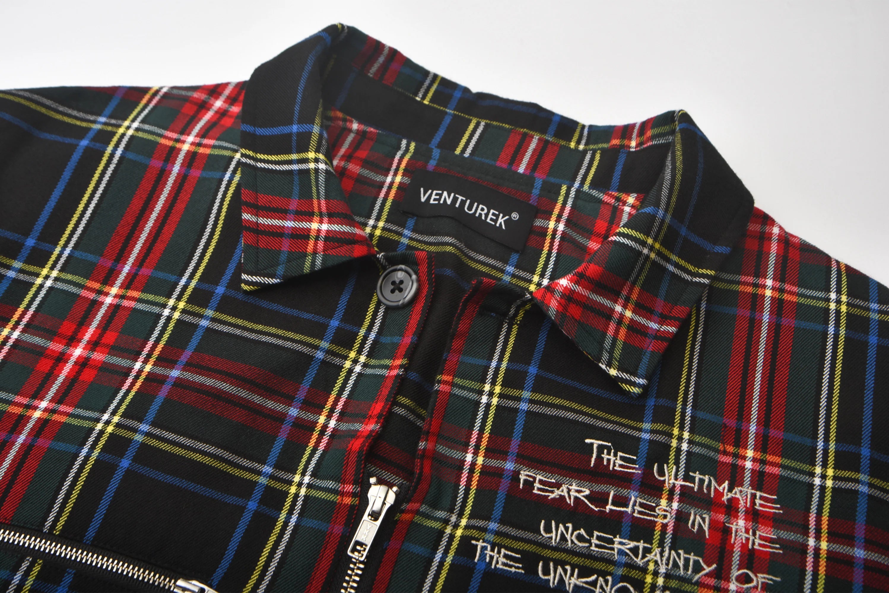 VENTUREK Punk Frayed Plaid Embroidered Jacket