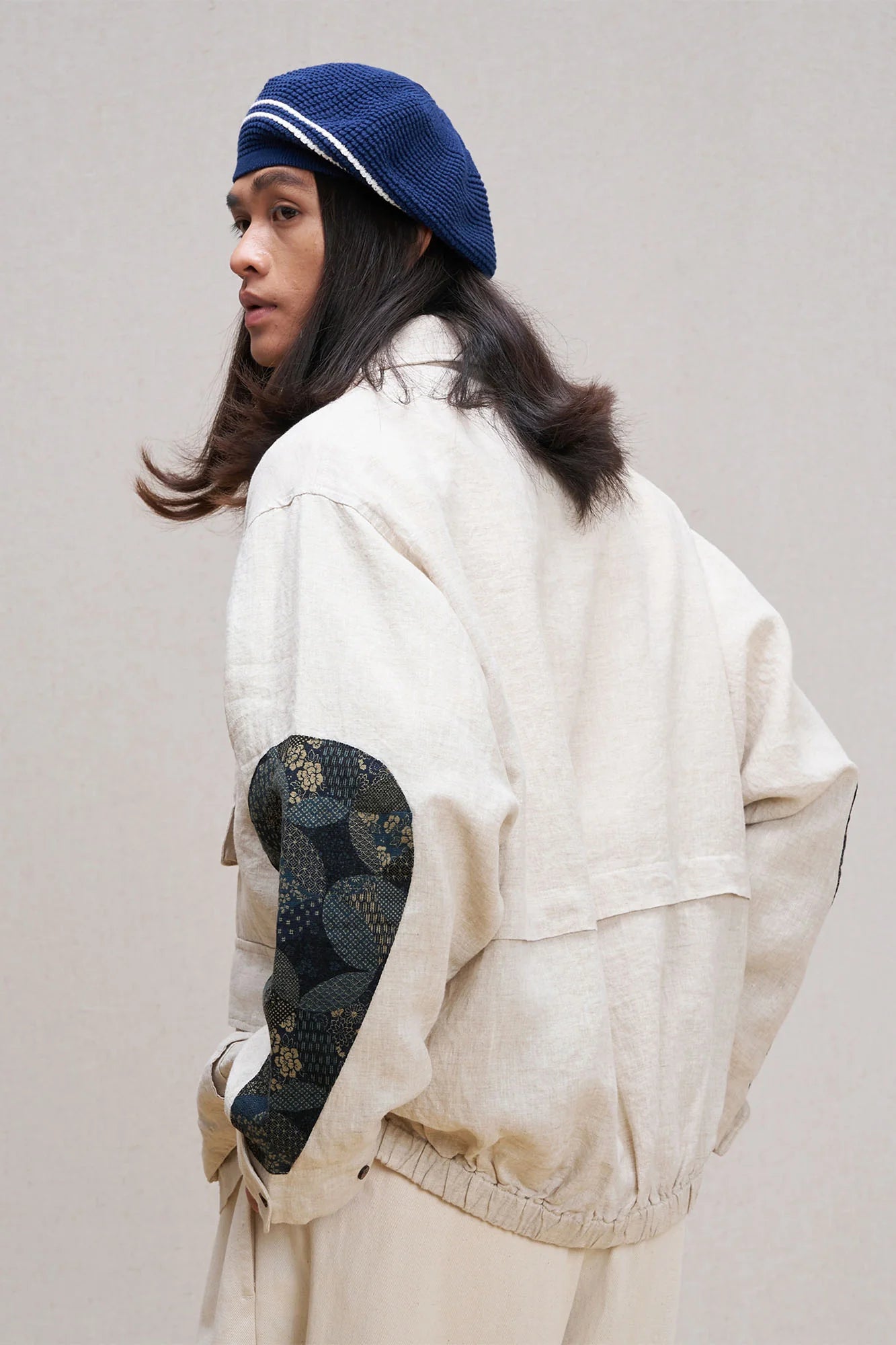 UNLIMITED MOTE Patched Elbow Multi-Pocket Linen Jacket