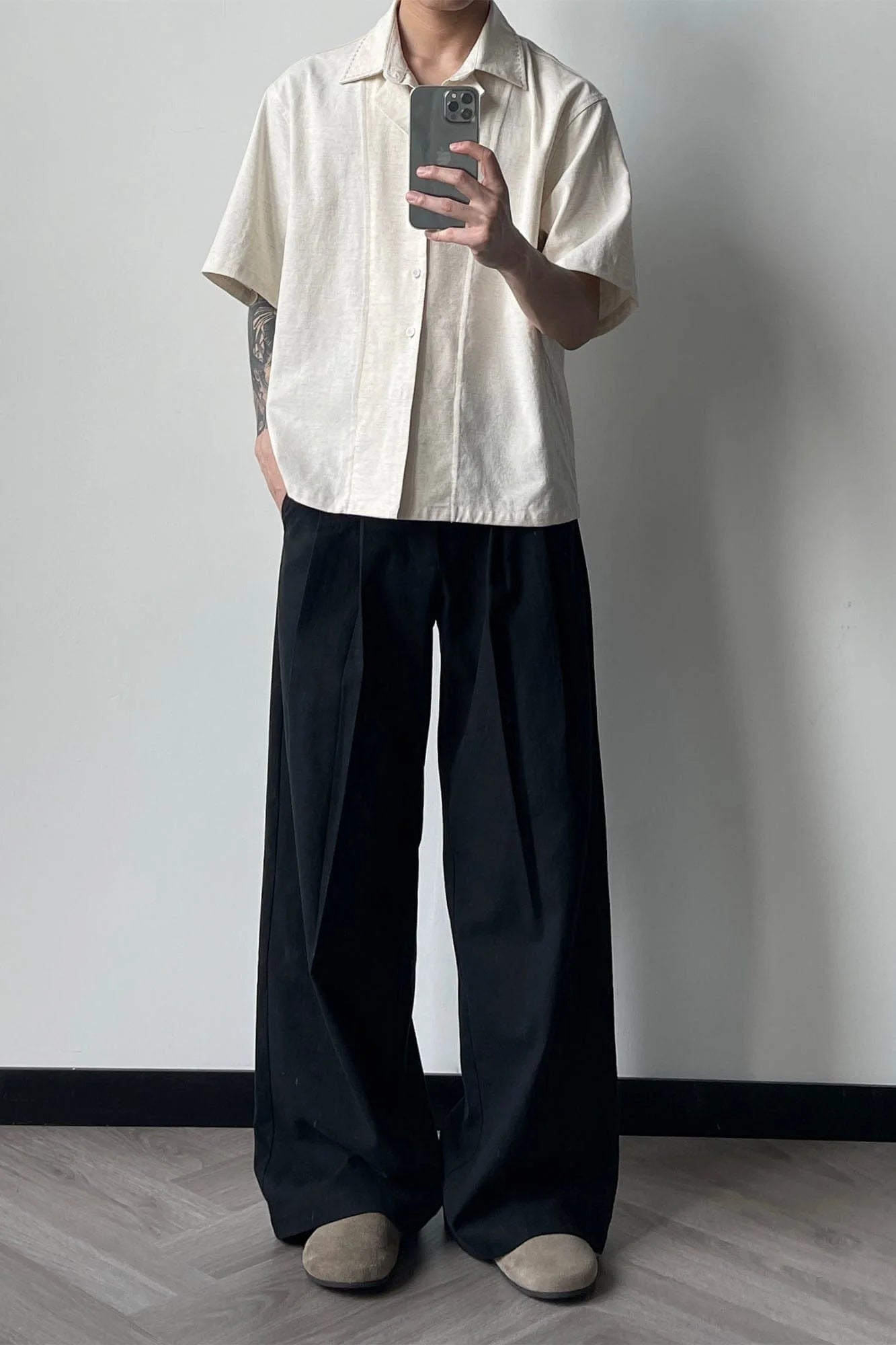 OKAYTHXBYE Pleated Linen-Blend Wide-Leg Trousers