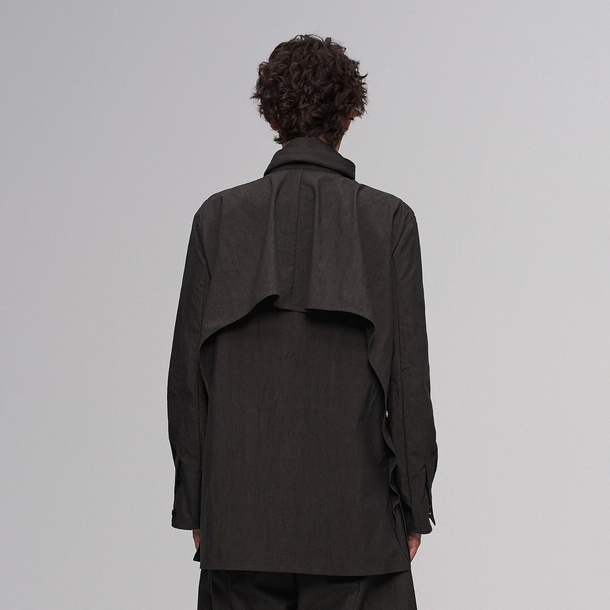 ILNya Nieternite Nifutur Asym Layered Wrap-Collar Shirt Coat Dark Green