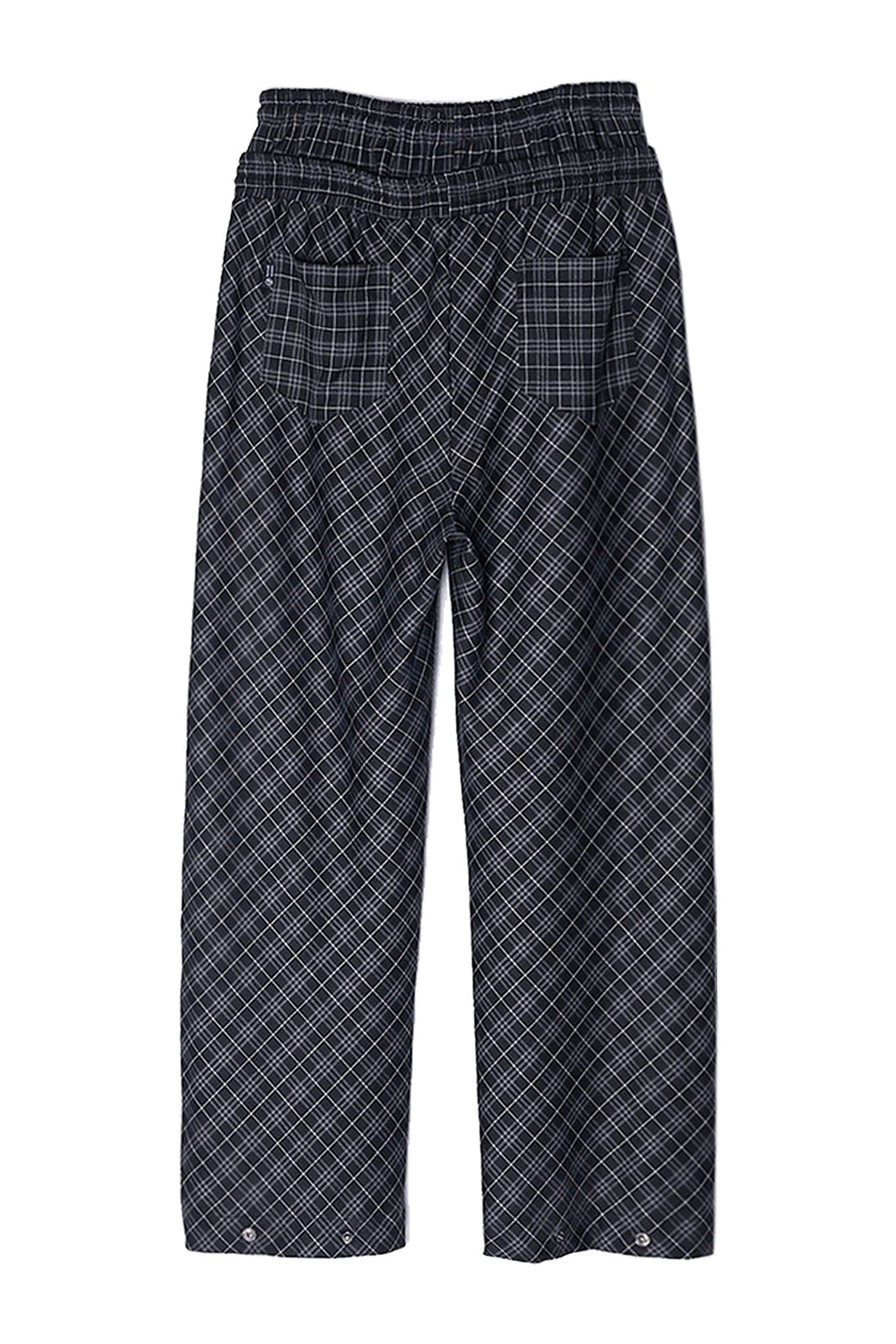ASSEEN Plaid Double-Waist Drawstring Wide-Leg Pants